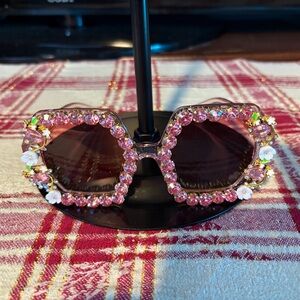 Pink Crystal Embellished Sunglasses